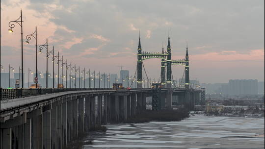 4K哈尔滨阳明滩大桥延时摄影视频素材模板下载