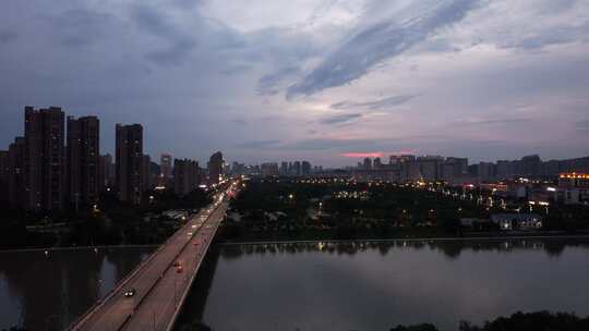 江西宜春城市夜幕降临晚霞夜景航拍