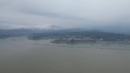 航拍湖北清晨迷雾云雾三峡蓄水