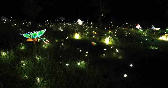 夏天夜晚森林萤火虫飞舞 梦幻光影沉浸气氛