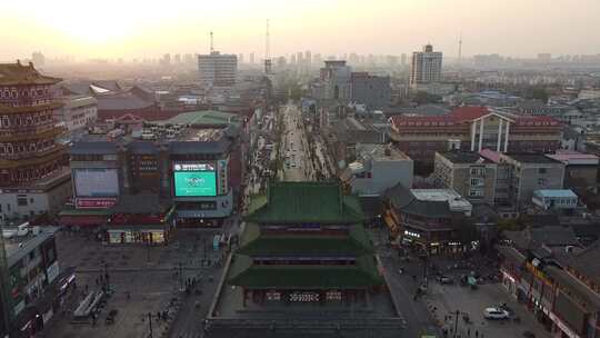 航拍河南开封鼓楼城市建筑大气风光