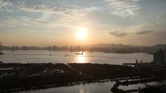 福建厦门海边夕阳晚霞航拍