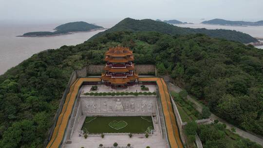 普浙江陀山宝陀禅寺建筑4K航拍视频