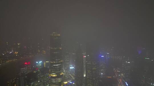 上海陆家嘴平流雾穿云城市夜景4K建筑航拍