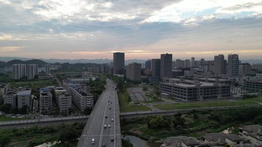 重庆沙坪坝城市风光晚霞航拍