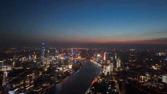 北黄浦江夜景后退航拍