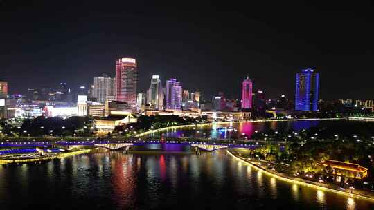 航拍宁波东门口时代广场夜景视频素材模板下载
