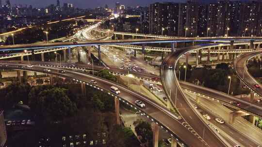 南京双桥门立交夜景风光航拍视频素材模板下载