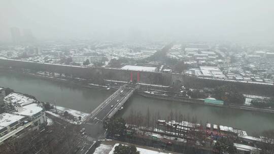 4k航拍南京中华门明城墙雪景