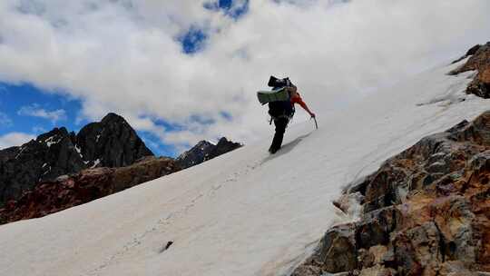 攀登川西沙鲁里山脉加拉本森雪山的登山者