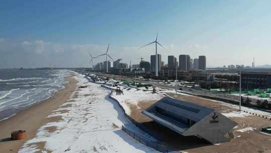 冬日的威海那香海海滩航拍素材