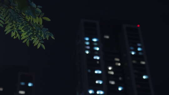 夜晚小区居民楼住宅楼灯光