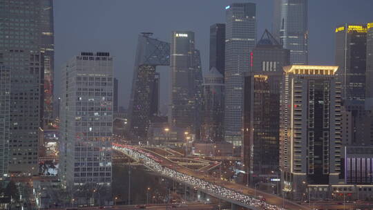 北京国贸夜景车流 都市夜景