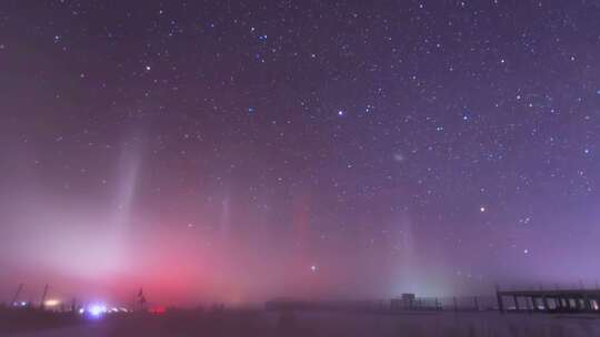 寒夜灯柱星空流星雨