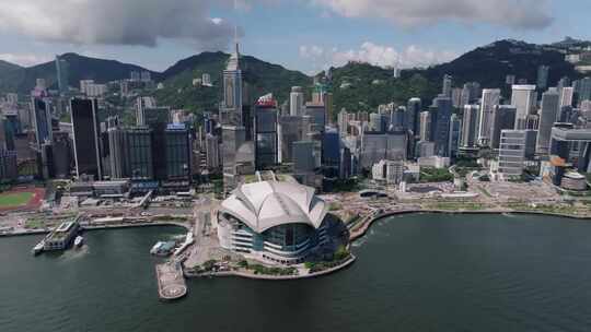 航拍香港会展中心视频素材模板下载