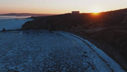 大连排石冬季海冰高清航拍风景4K视频素材模板下载