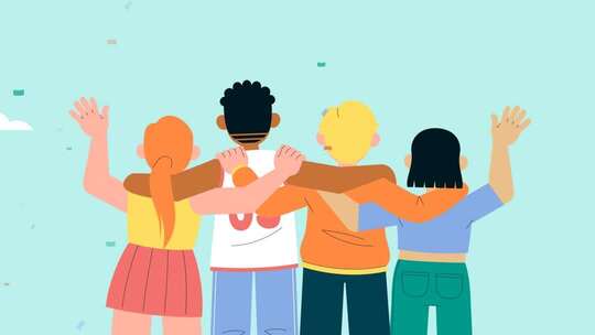 扁平风格朋友并肩合影动画素材