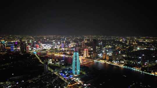 浙江宁波城市夜景灯光航拍