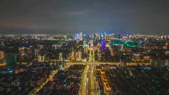 浙江杭州城市夜景移动延时航拍