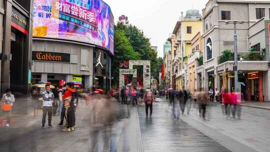 广州_北京路步行街_城市地标_地面延时视频素材模板下载