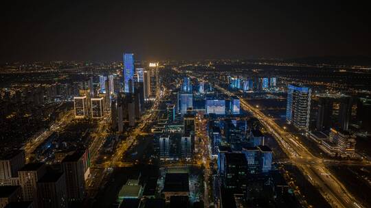 杭州未来科技城夜景航拍延时