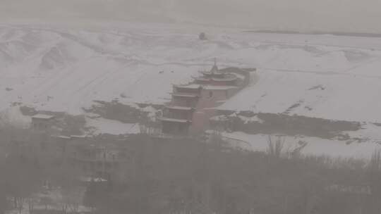 莫高窟冬季雪景航拍D-log