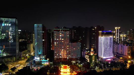 城市航拍湖北宜昌镇江阁夜景