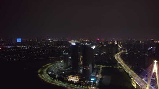 佛山三龙湾奇龙大桥东平河夜景航拍视频素材模板下载