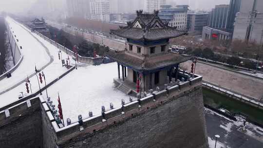 西安城墙角楼雪景