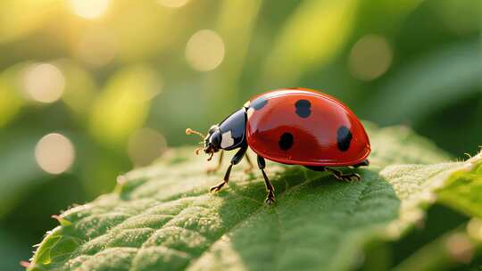 瓢虫绿叶微距特写昆虫春天自然生态