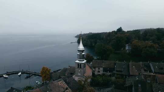 航拍欧洲瑞士法国小镇