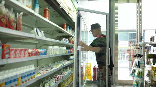老年男人在超市购物