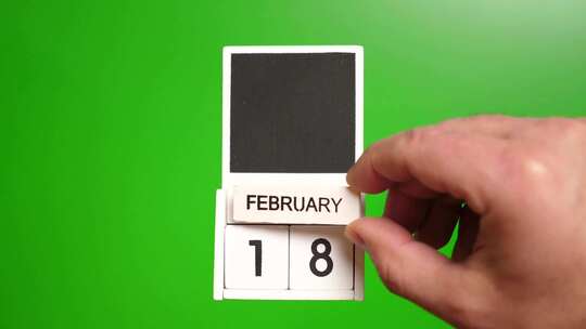 02.绿色背景上日期为2月18日的日历。