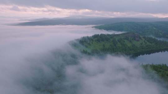 航拍森林 山谷 云海