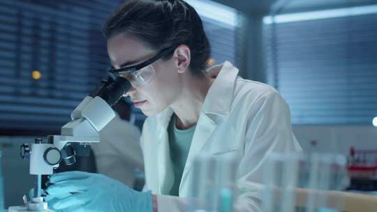 科学家，女人，实验室，显微镜