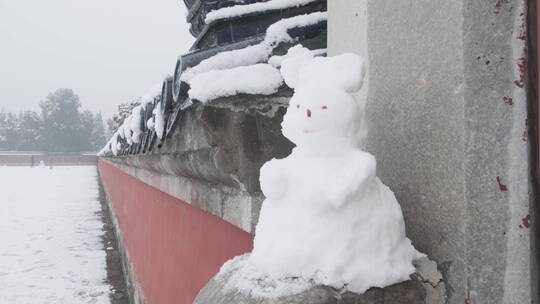 大雪天气中的天坛公园圜丘中的雪人兔子