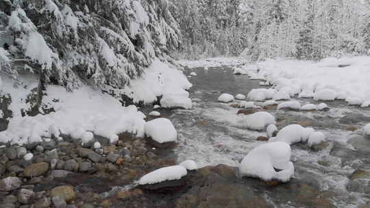 冬天下雪的溪谷