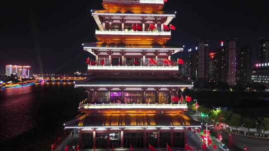 陕西安康美术馆夜景安康西城阁夜景航拍合集