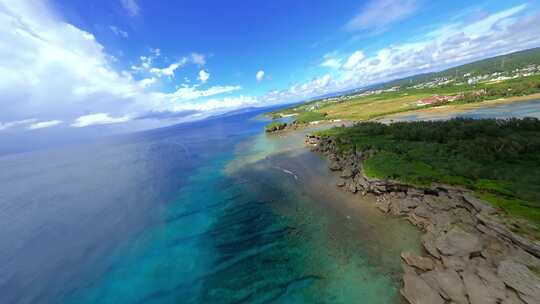FPV穿越机无人机航拍冲绳海浪海岛森林蓝天