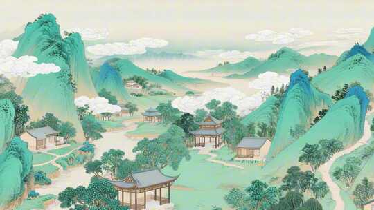 水墨山水田园风光 千里江山 国风山水背景