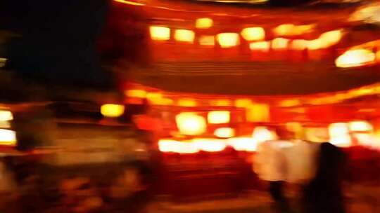 夜晚城市光影模糊画面