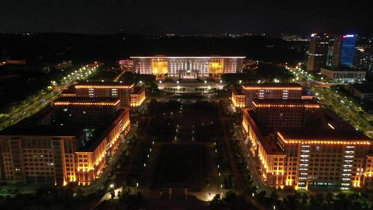 泉州市政府泉州图书馆夜景航拍泉州东海夜景