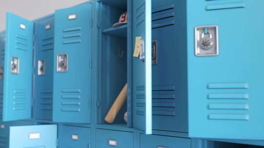 学校的学生储物柜设有开放式门和学生教育设