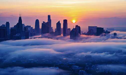 云端之城日出景观 城市天际线云海奇观