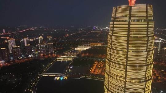 郑州市夜景大玉米大楼航拍金水路立交桥城市