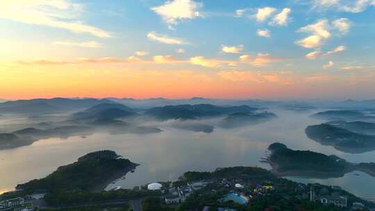 溧阳天目湖日出朝霞大景晨雾合集