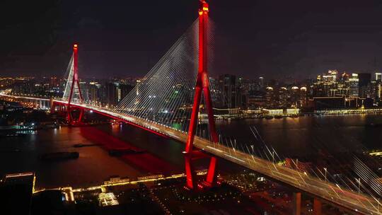 上海杨浦大桥夜景延时航拍03视频素材模板下载