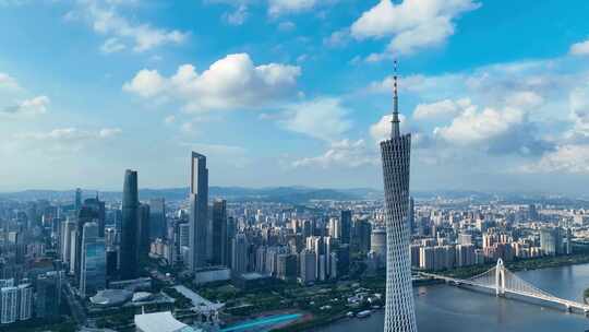 航拍广州城市宣传片蓝天白云下的广州塔