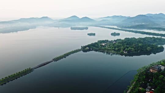 杭州西湖晨雾航拍视频素材模板下载