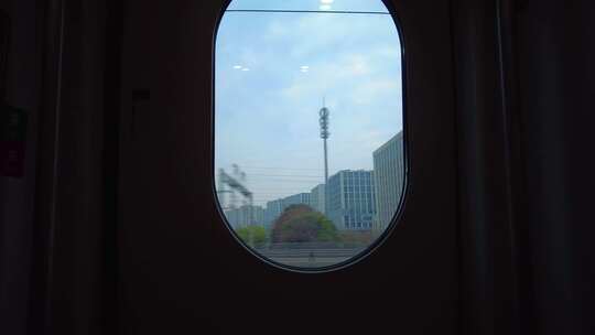 高铁动车火车列车车厢窗外的景色风景视频素